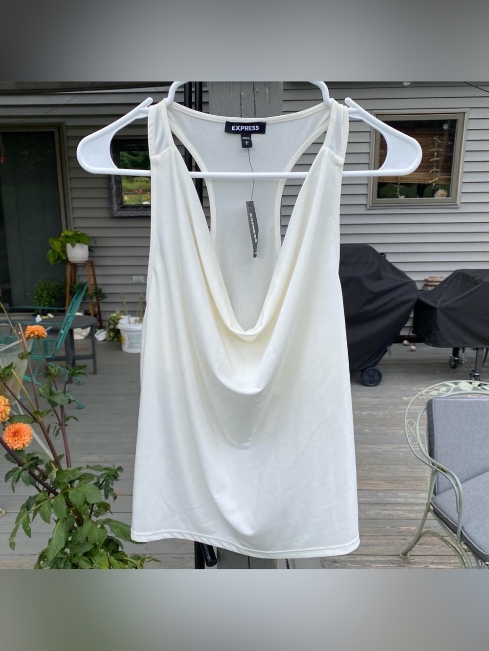 Express NWT Cowl Neck Racerback Tank Top White S
